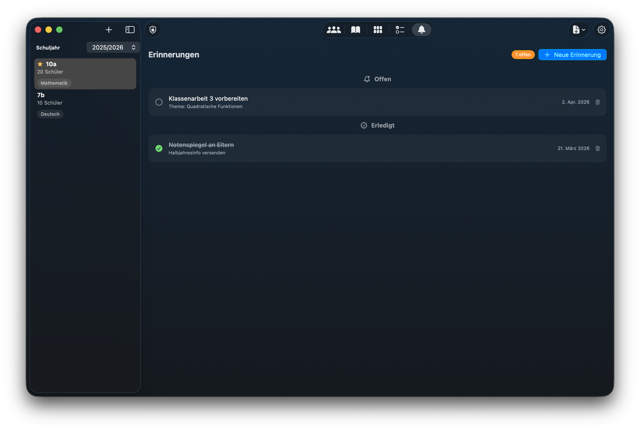 NotenPilot Erinnerungen: Termine und Deadlines verwalten