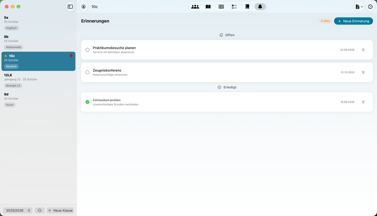 NotenPilot Erinnerungen: Termine und Deadlines verwalten