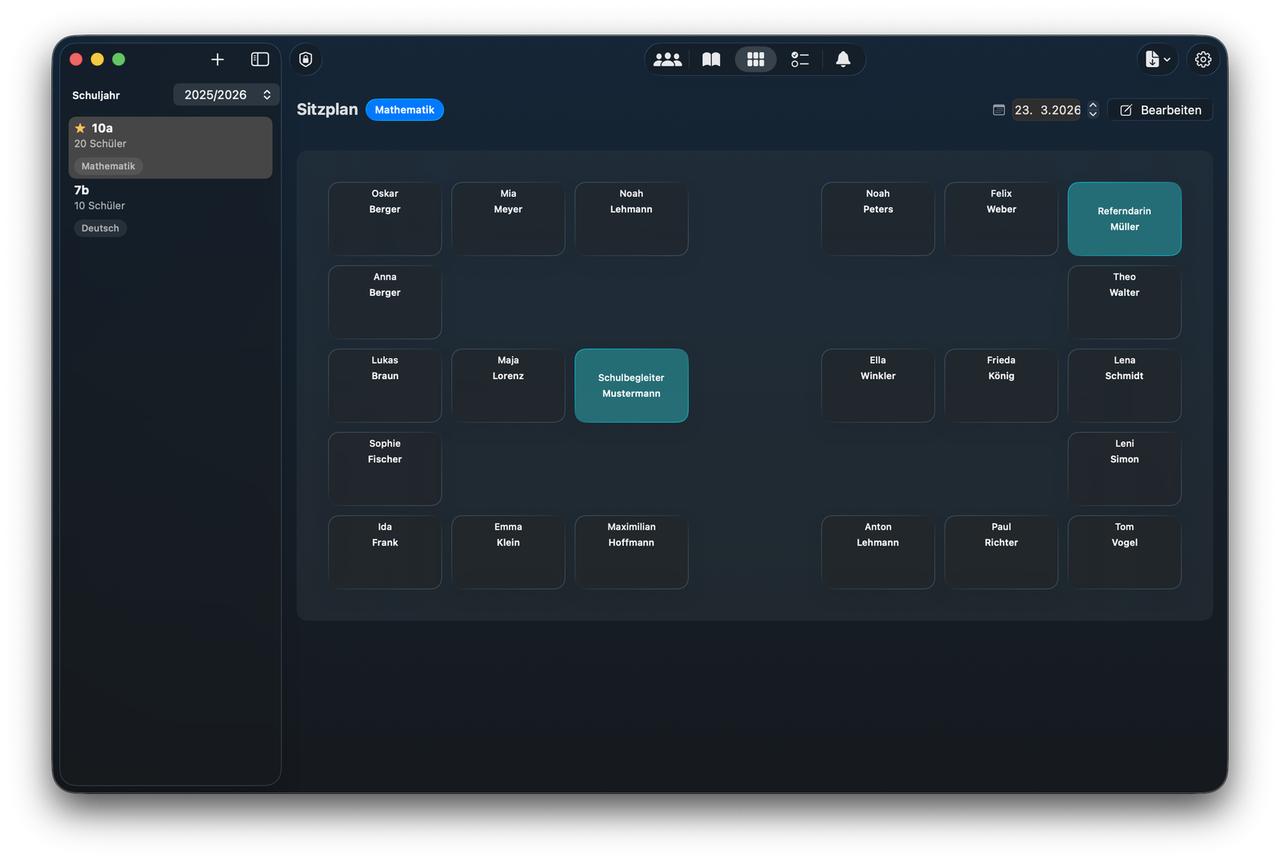 Sitzplaneditor in NotenPilot – Drag-and-Drop auf Mac